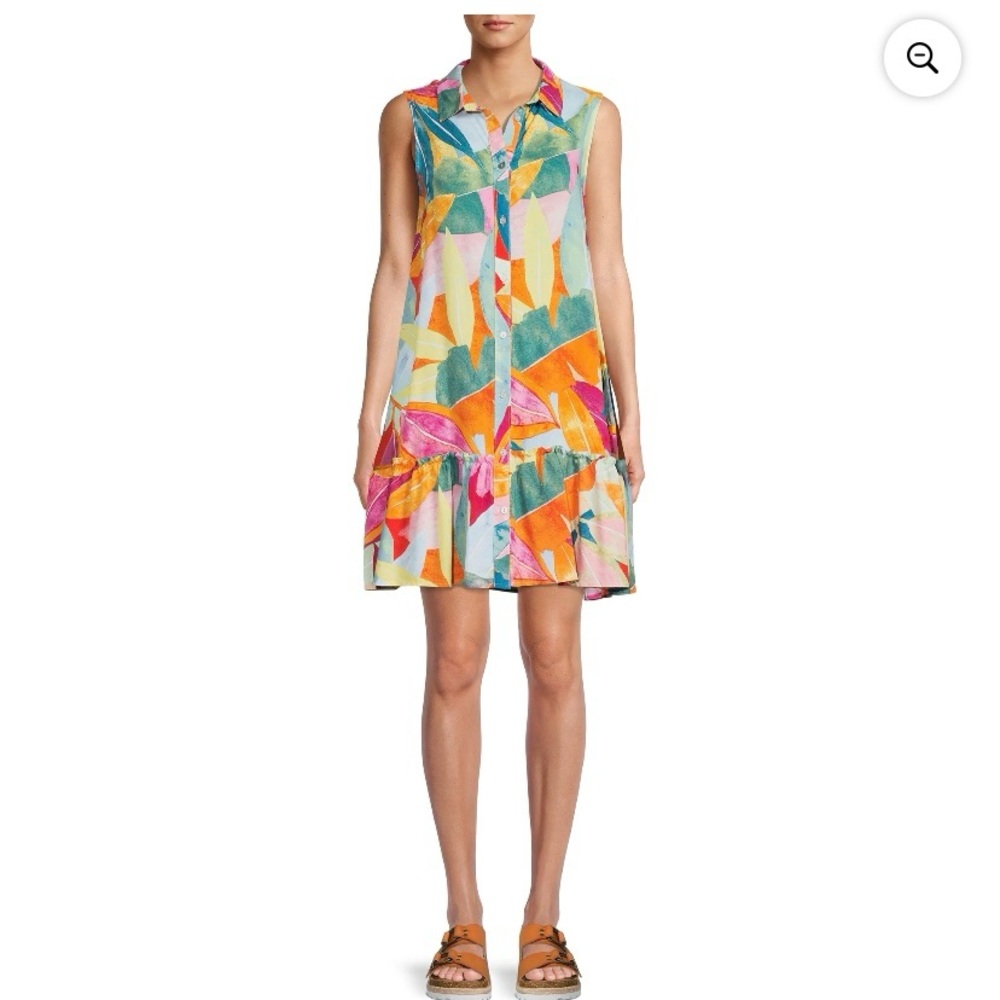 Colorful Sleeveless Button-Down Dress